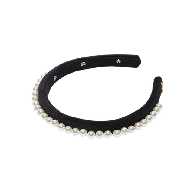 Jet Pearl Embellished Velvet Gigi Headband - Temof Store 