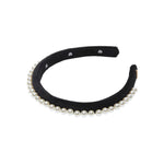 Jet Pearl Embellished Velvet Gigi Headband - TEMOF 