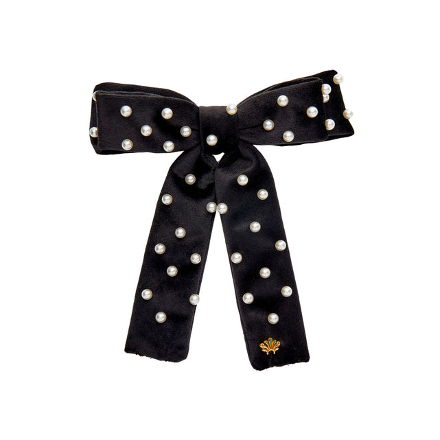 Jet Pearl Embellished Antoinette Bow Barrette - Temof 